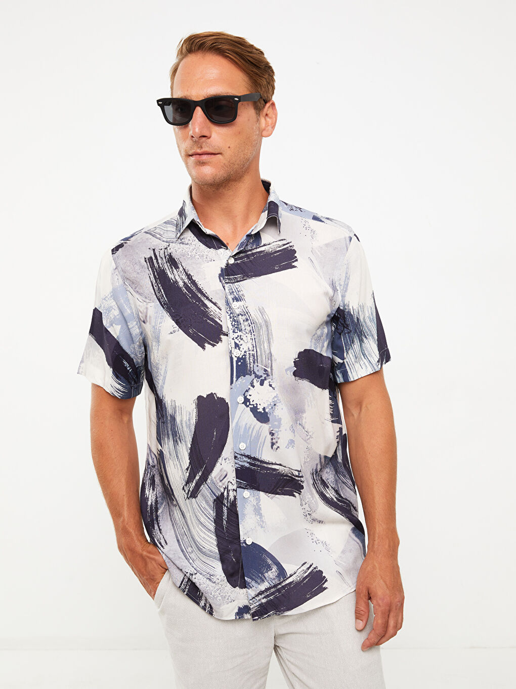 İndigo Regular Fit Kısa Kollu Viskon Erkek Gömlek-2