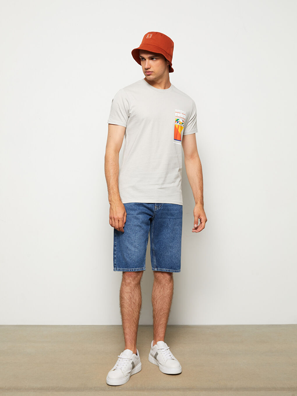 Turuncu Etiket Baskılı Erkek Bucket Şapka-2