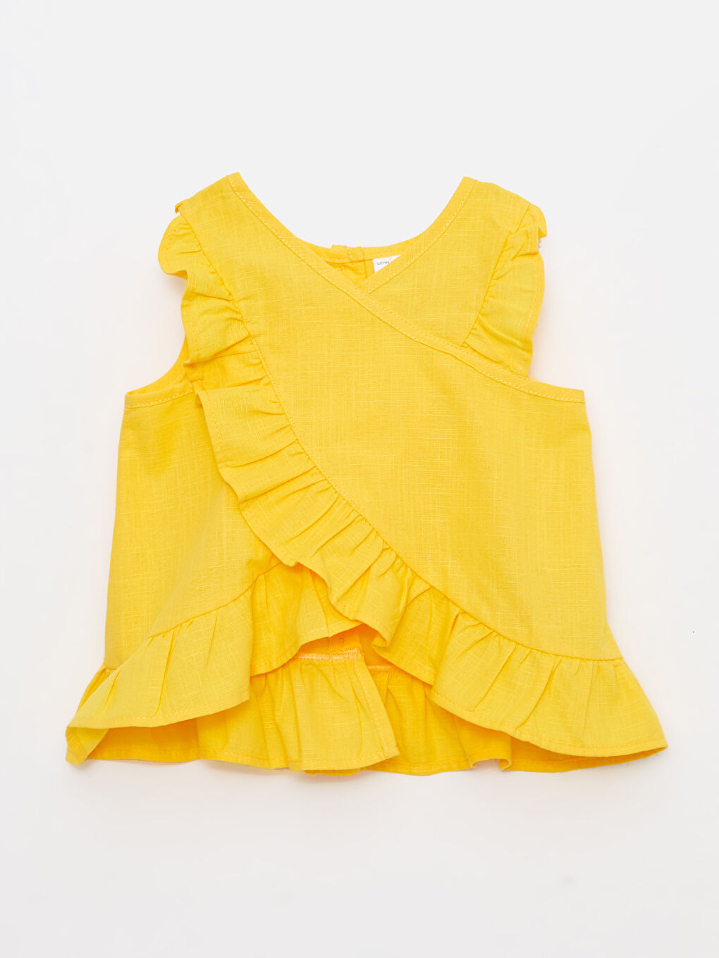 Sarı Bisiklet Yaka Pamuklu Kız Bebek Bluz ve Şort 2'li Takım-1