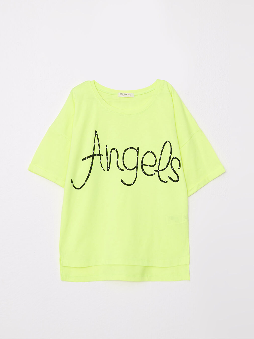 Yeşil Bisiklet Yaka Baskılı Kısa Kollu Kız Çocuk Tişört