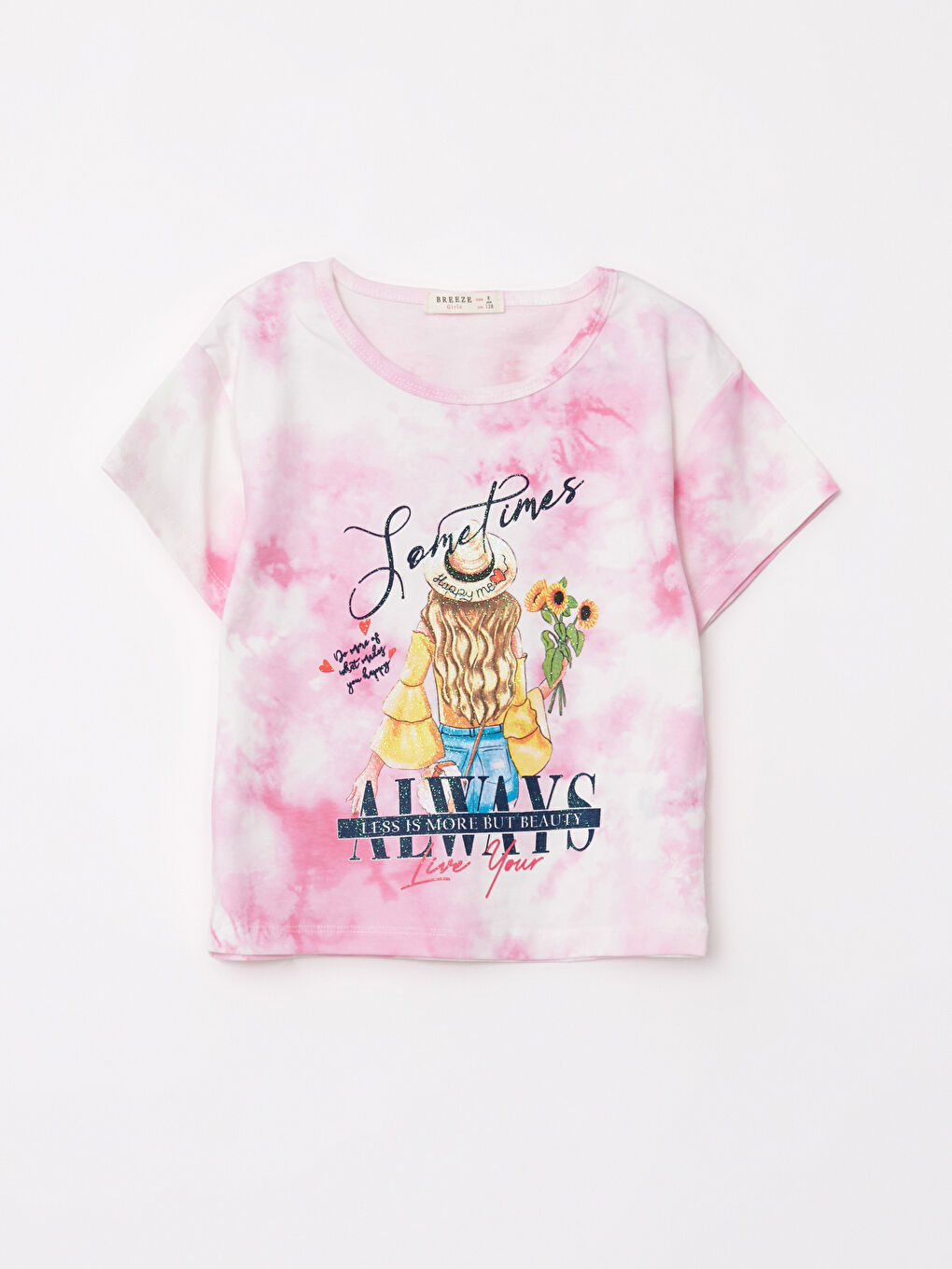 Pembe Bisiklet Yaka Baskılı Kısa Kollu Kız Çocuk Tişört ve Eşofman Altı-1