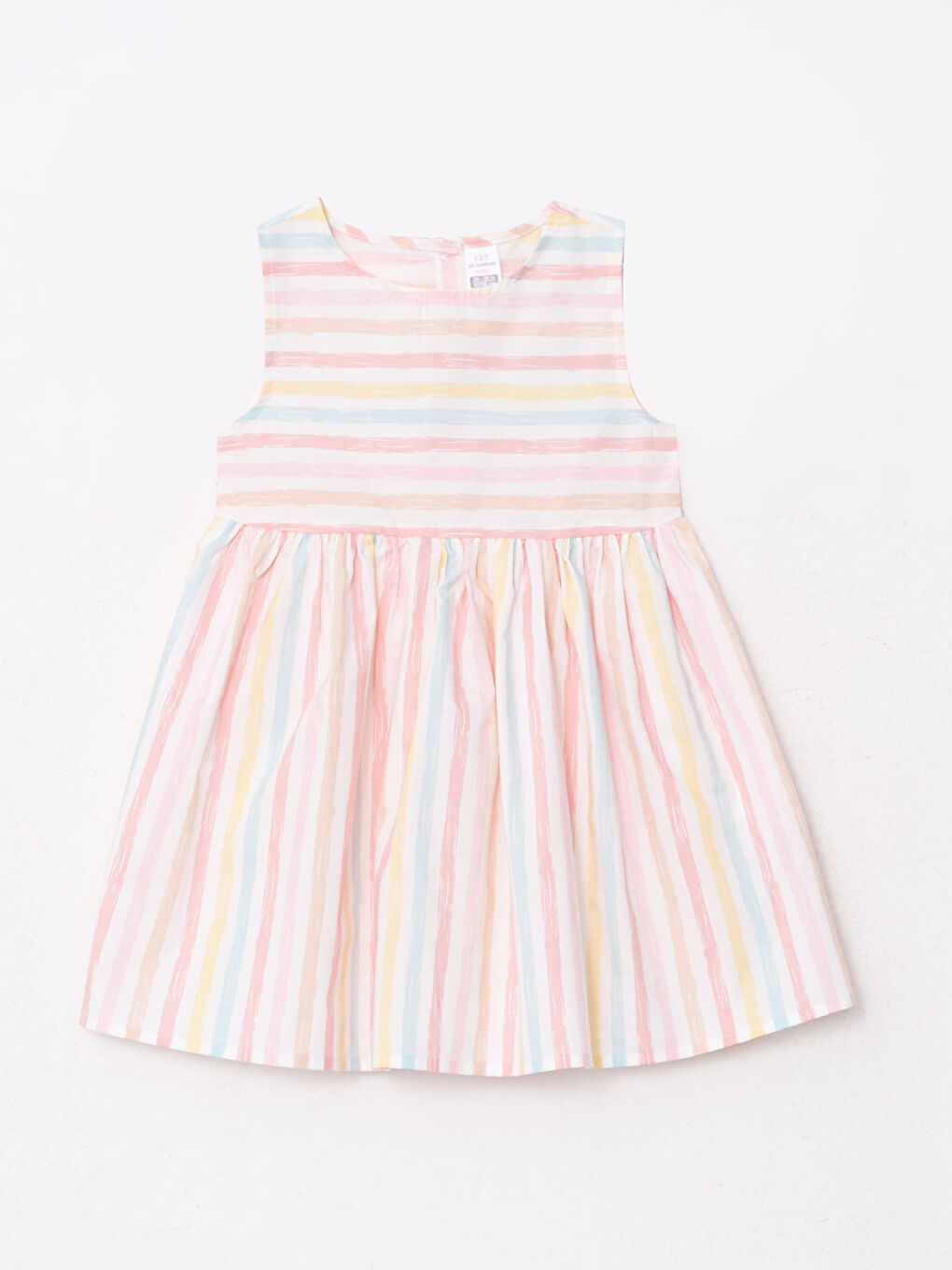 Pembe Bisiklet Yaka Çizgili Pamuklu Kız Bebek Elbise