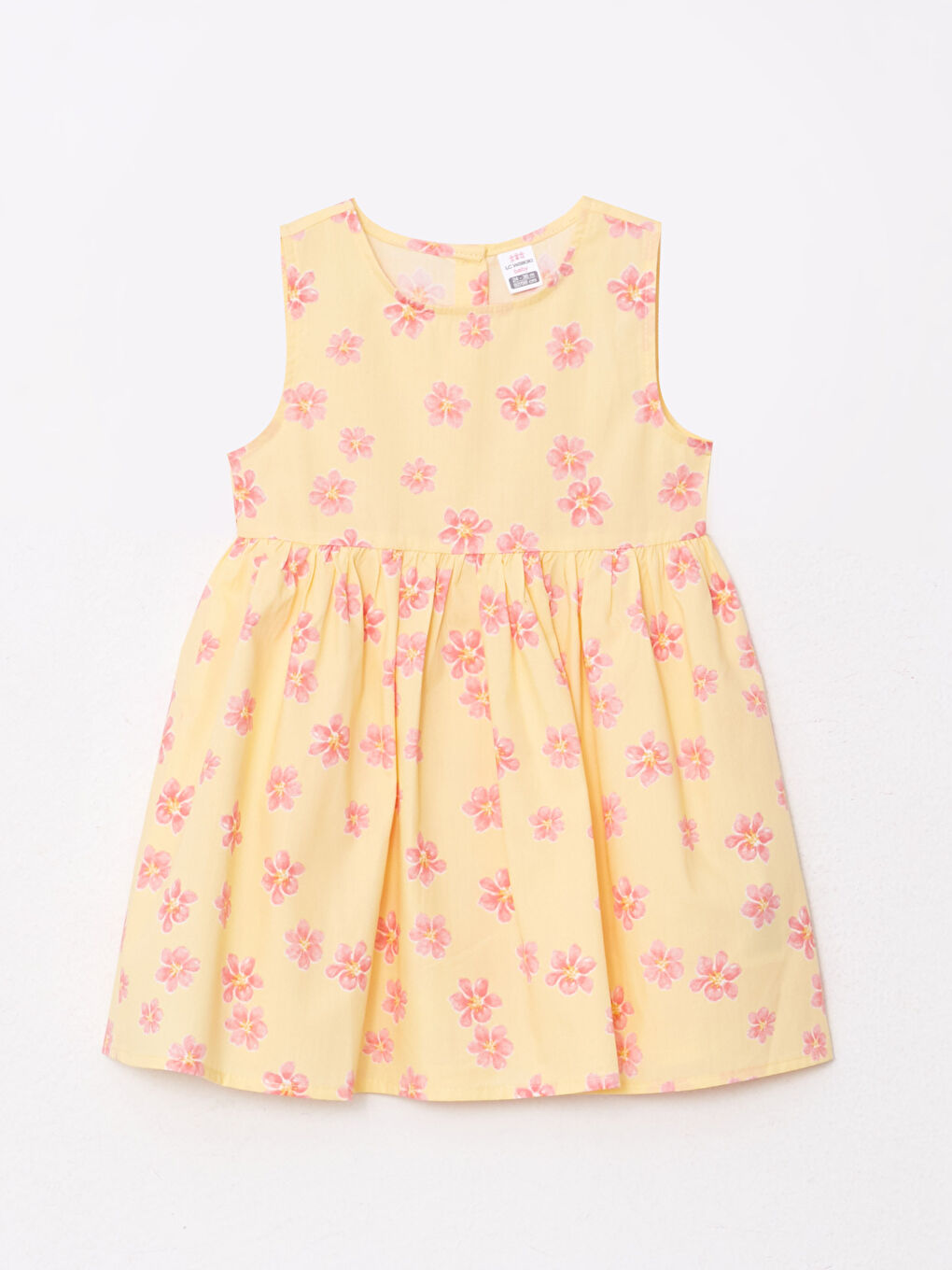 Sarı Bisiklet Yaka Baskılı Pamuklu Kız Bebek Elbise