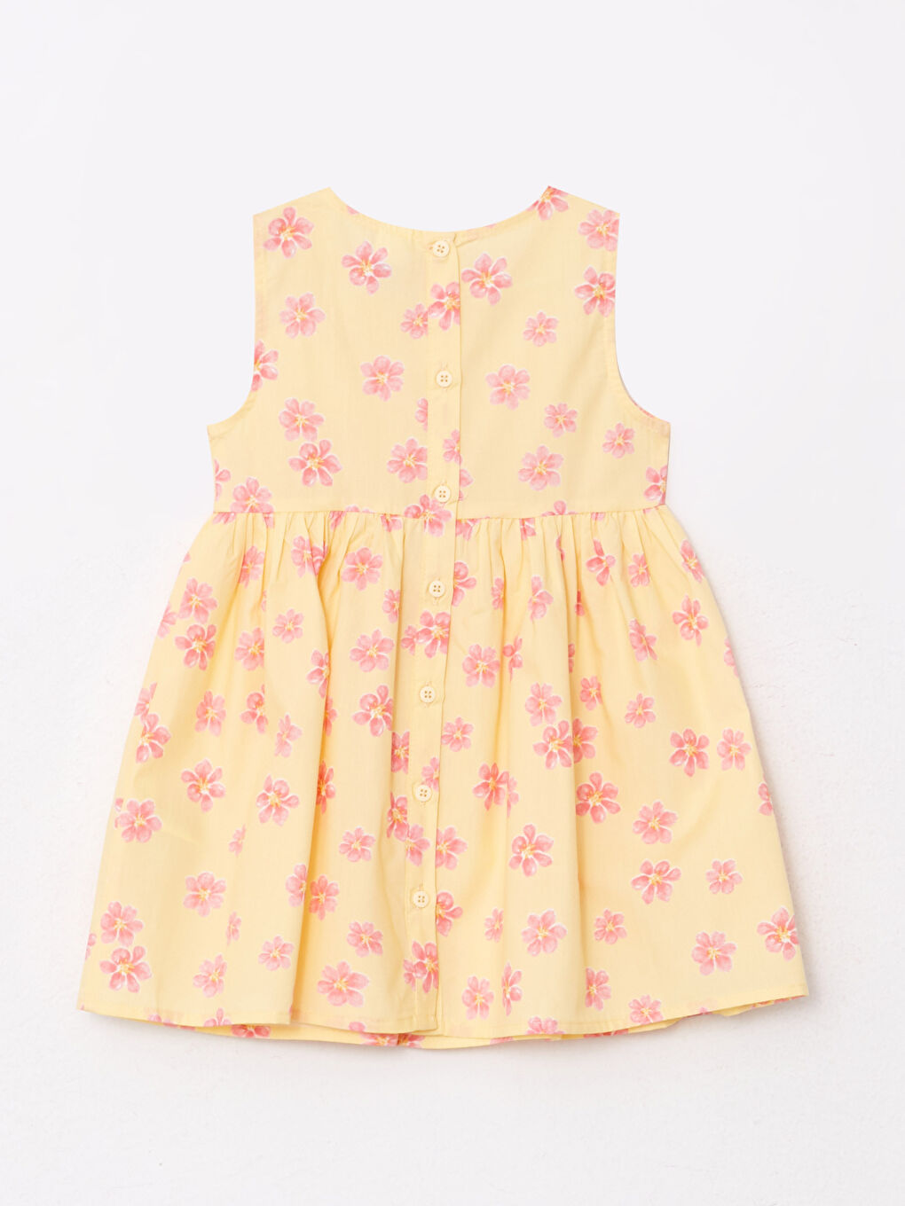 Sarı Bisiklet Yaka Baskılı Pamuklu Kız Bebek Elbise-1