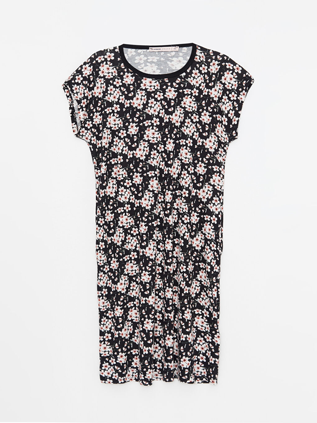 Pembe Bisiklet Yaka Desenli Kısa Kollu Kadın Elbise-6