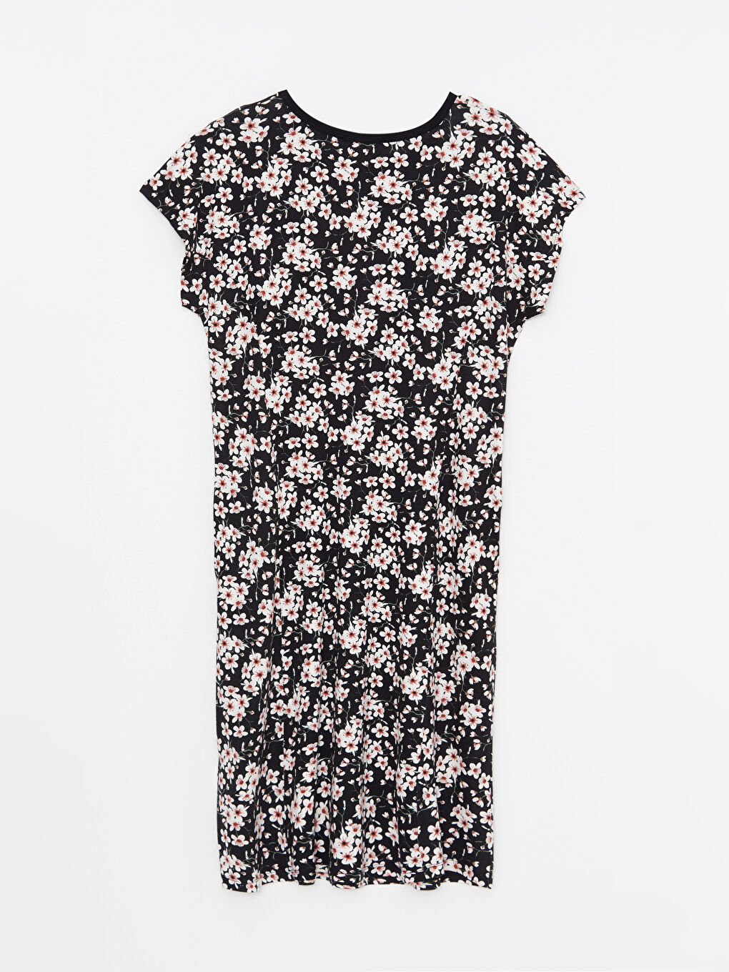 Pembe Bisiklet Yaka Desenli Kısa Kollu Kadın Elbise-7