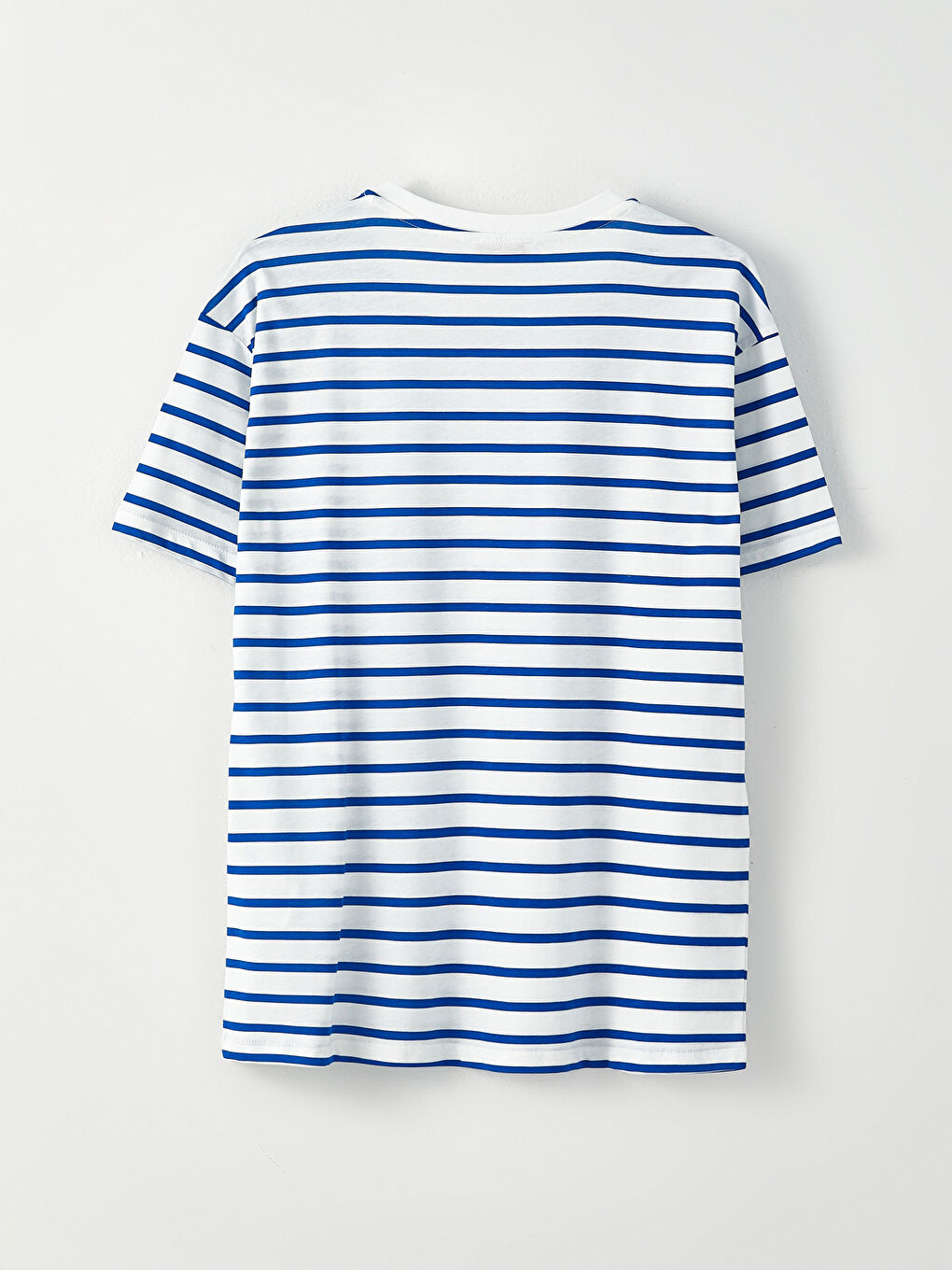 Mavi Bisiklet Yaka Çizgili Kısa Kollu Pamuklu Kadın Tişört-6