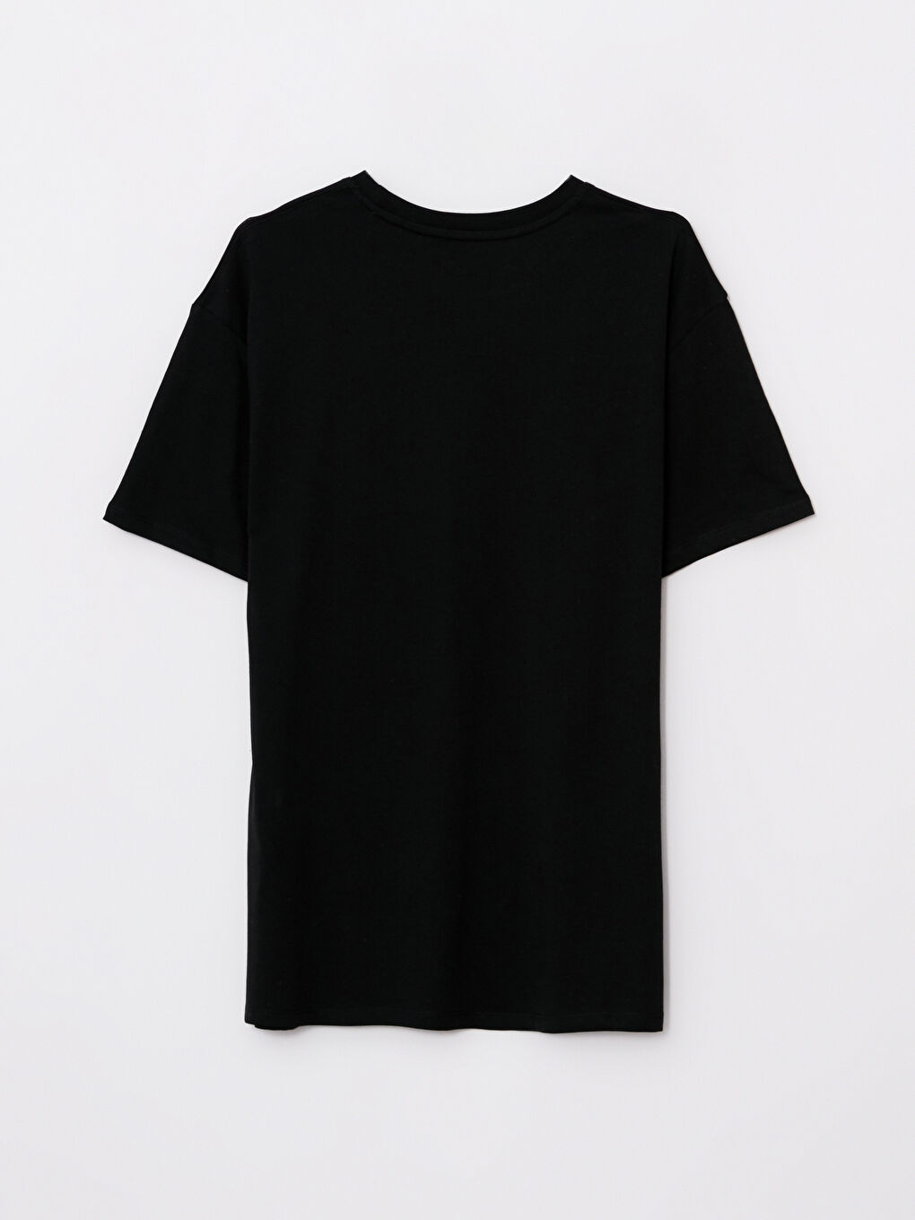 Siyah Bisiklet Yaka Düz Kısa Kollu Pamuklu Kadın Tişört-7