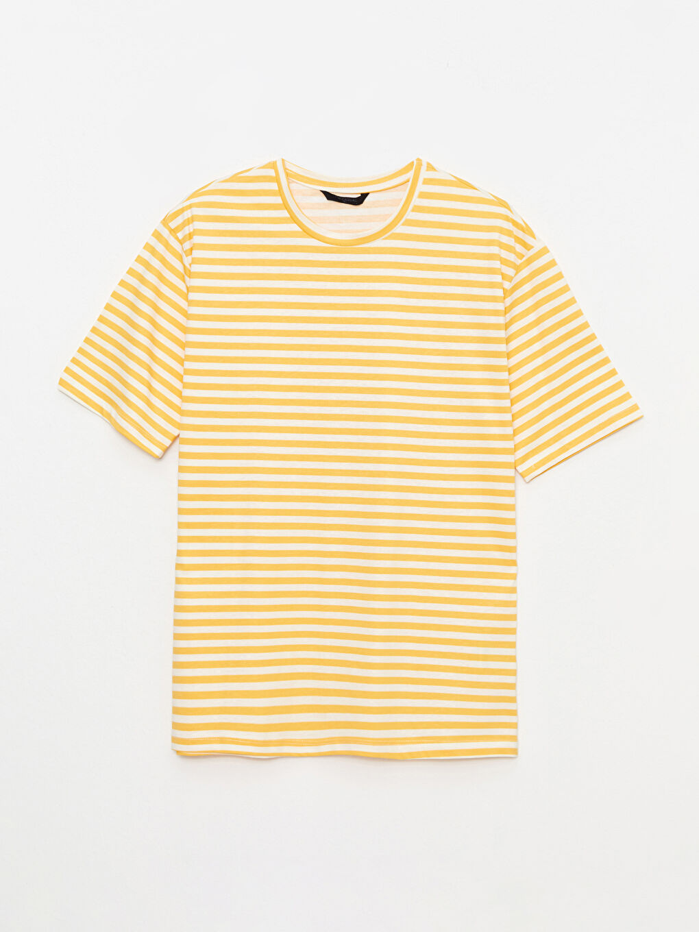 Sarı Bisiklet Yaka Kısa Kollu Çizgili Penye Erkek Tişört-5