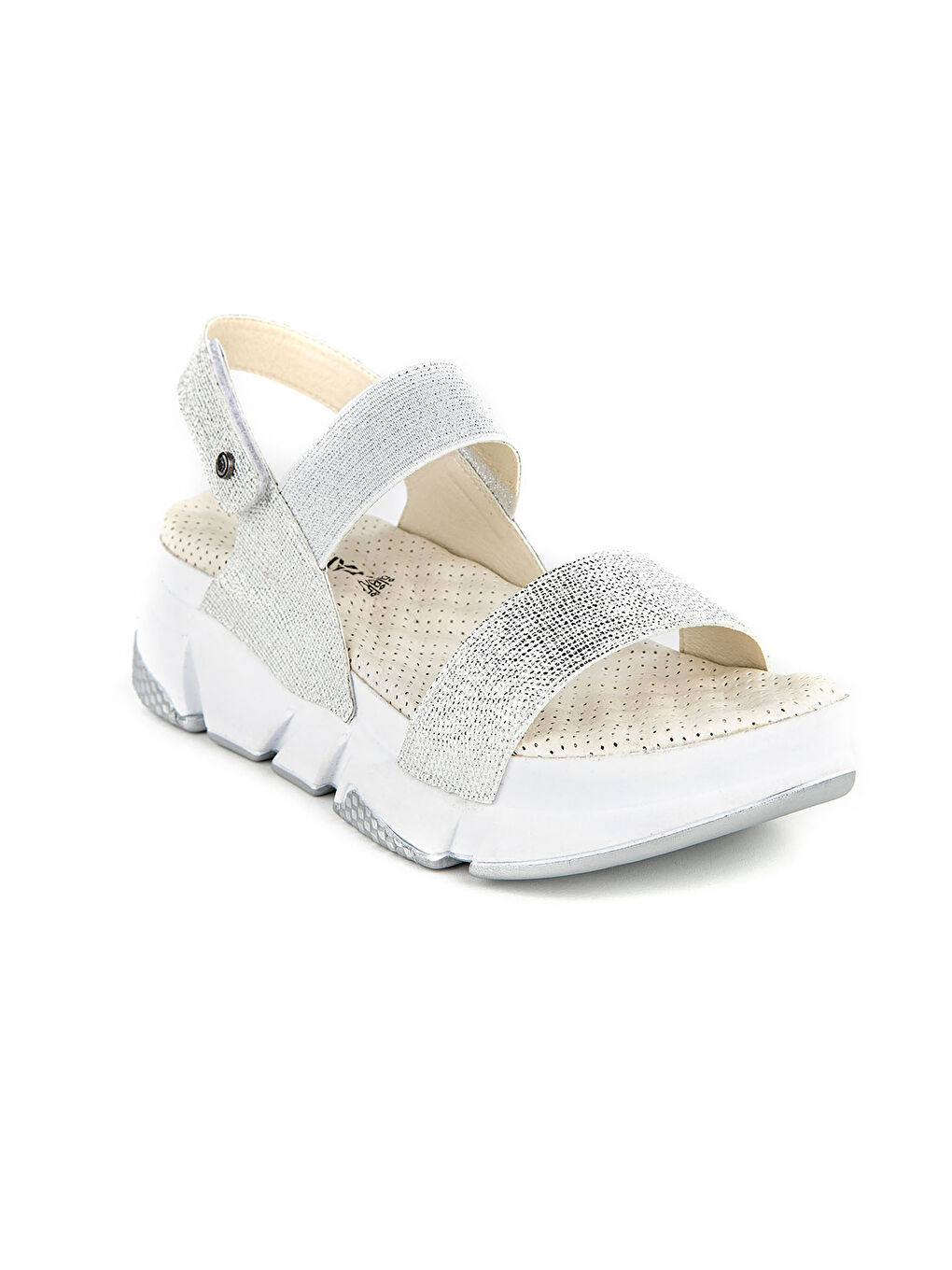 Beyaz Çift Bantlı Lastik Detaylı Kalın Taban Kadın Sandalet-2