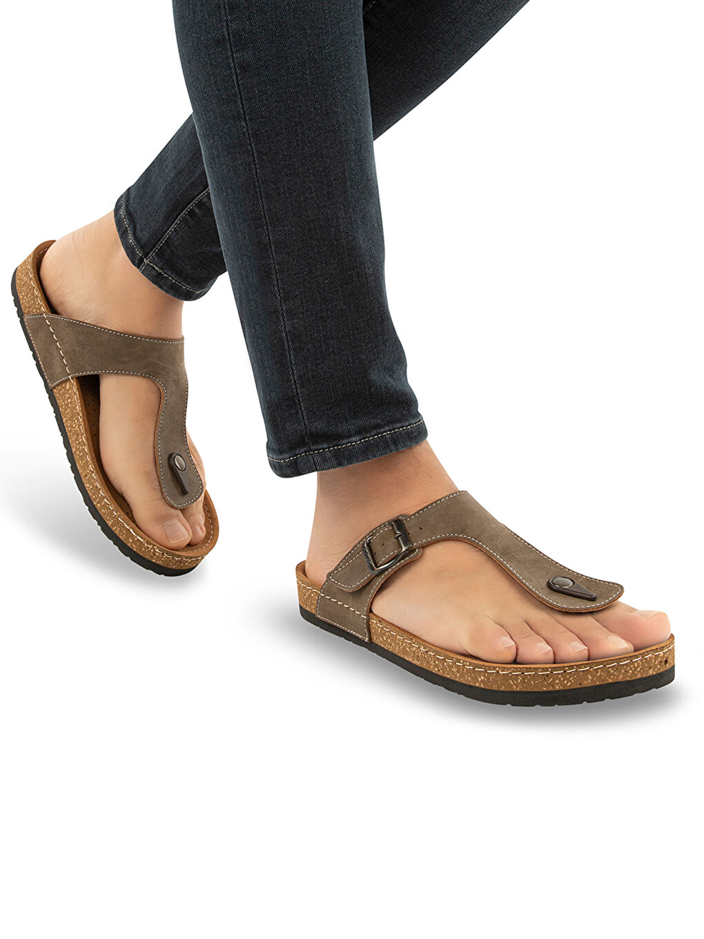 Bej Tek Bantlı Parmak Arası Erkek Terlik-1