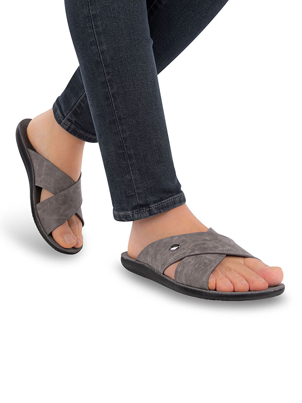 Gri Çapraz Bantlı Erkek Terlik-1