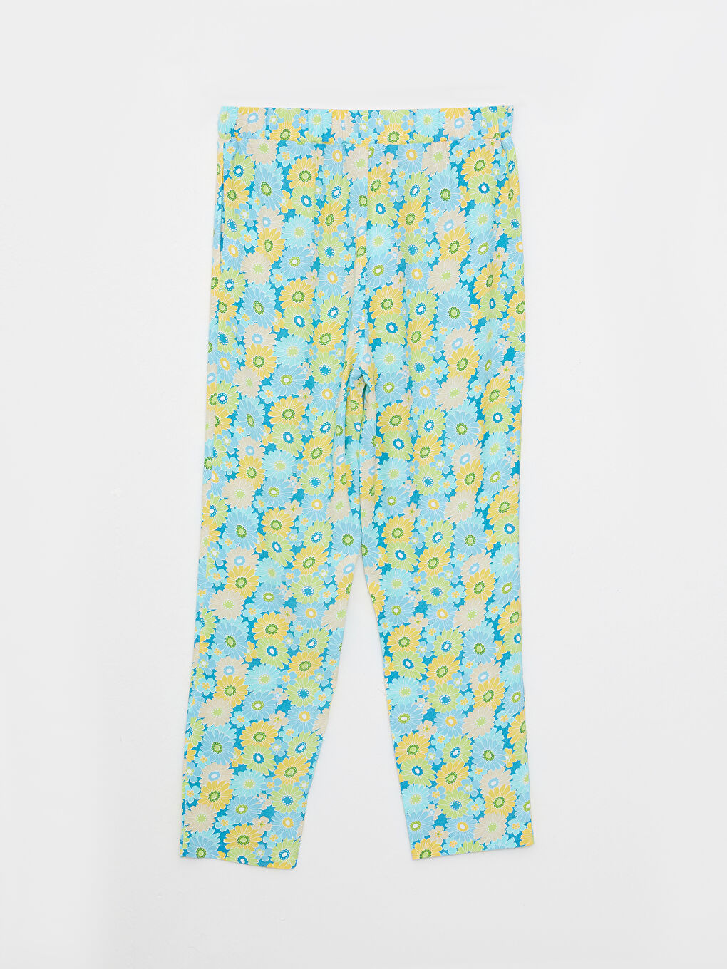 Yeşil Beli Lastikli Çiçekli Viskon Kadın Pantolon-6