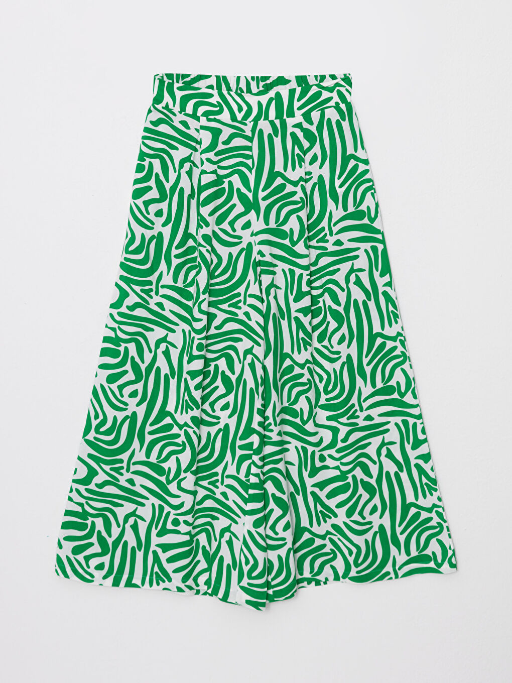 Yeşil Beli Lastikli Rahat Kalıp Desenli Viskon Kadın Kapri-5