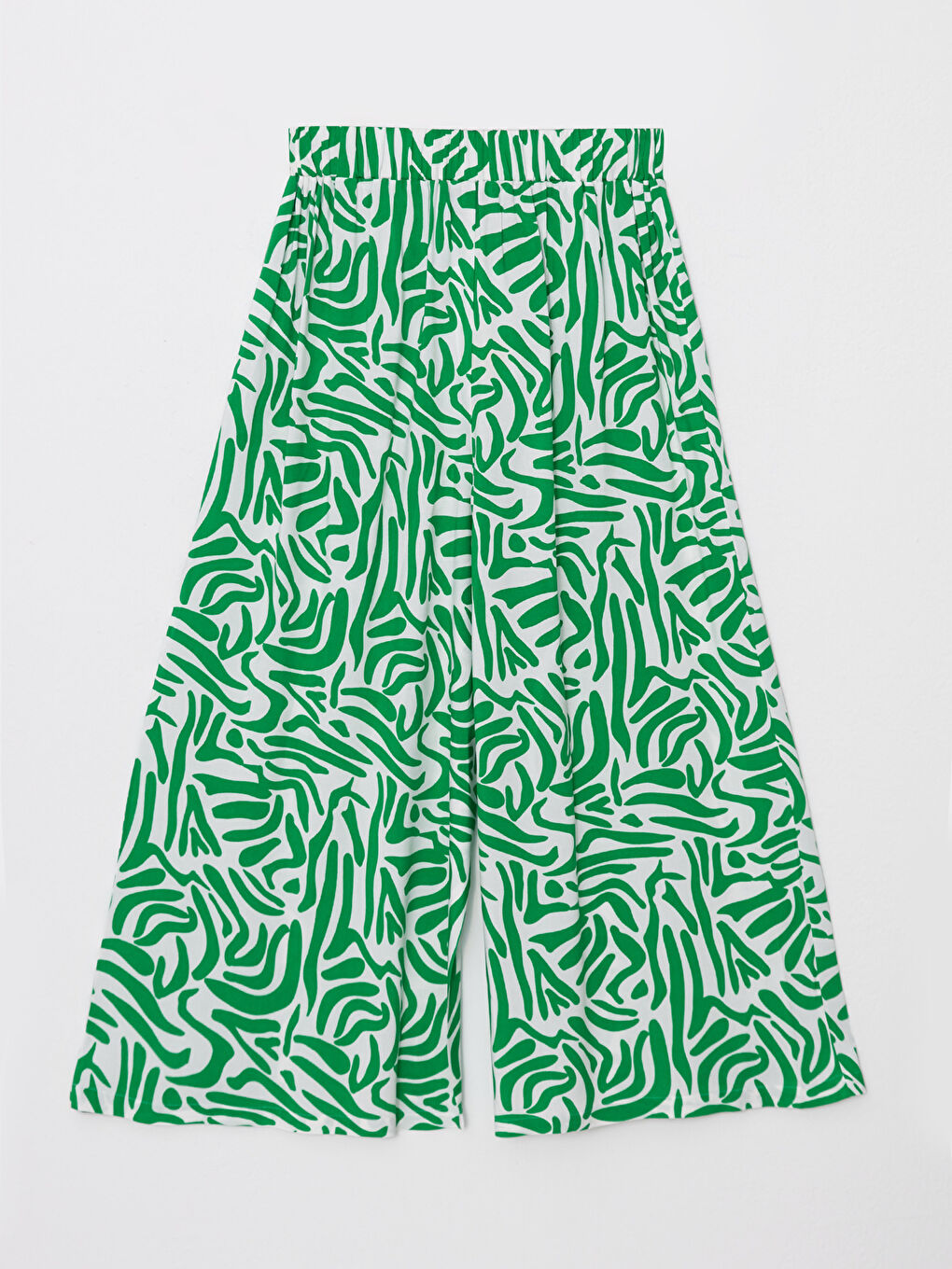 Yeşil Beli Lastikli Rahat Kalıp Desenli Viskon Kadın Kapri-6