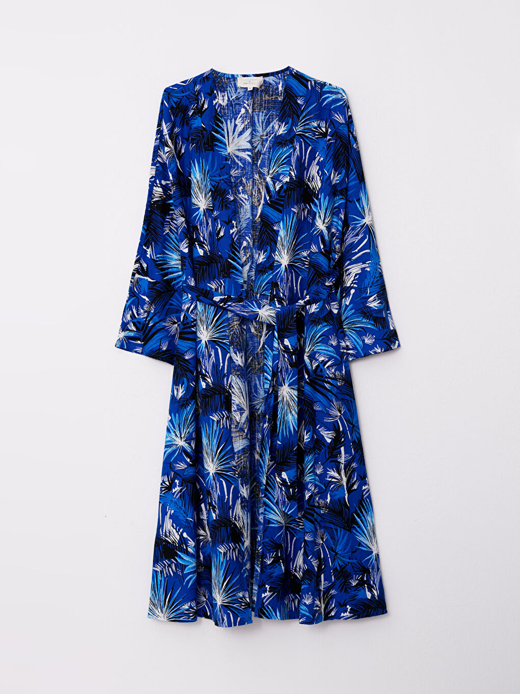 Mavi Şal Yaka Desenli Uzun Kollu Kadın Kimono-6