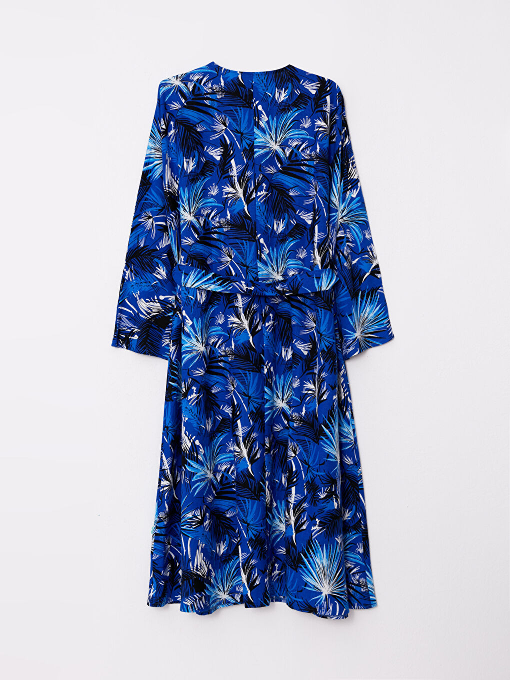 Mavi Şal Yaka Desenli Uzun Kollu Kadın Kimono-7