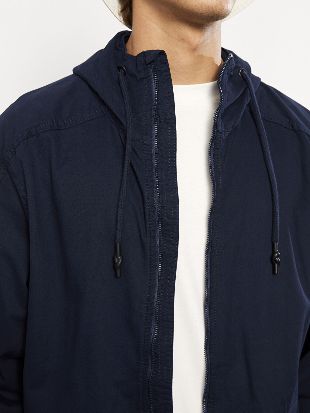 Lacivert Standart Kalıp Kapüşonlu Erkek Mont-3