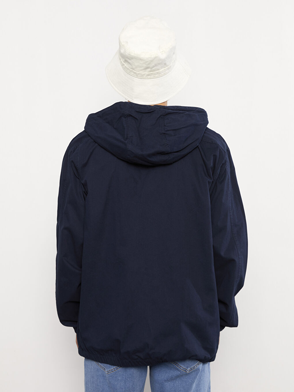 Lacivert Standart Kalıp Kapüşonlu Erkek Mont-5