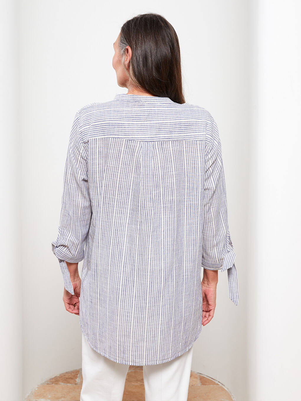 LCW Grace Grandad Collar Striped Cotton Women's Shirt -S2M912Z8-LEL