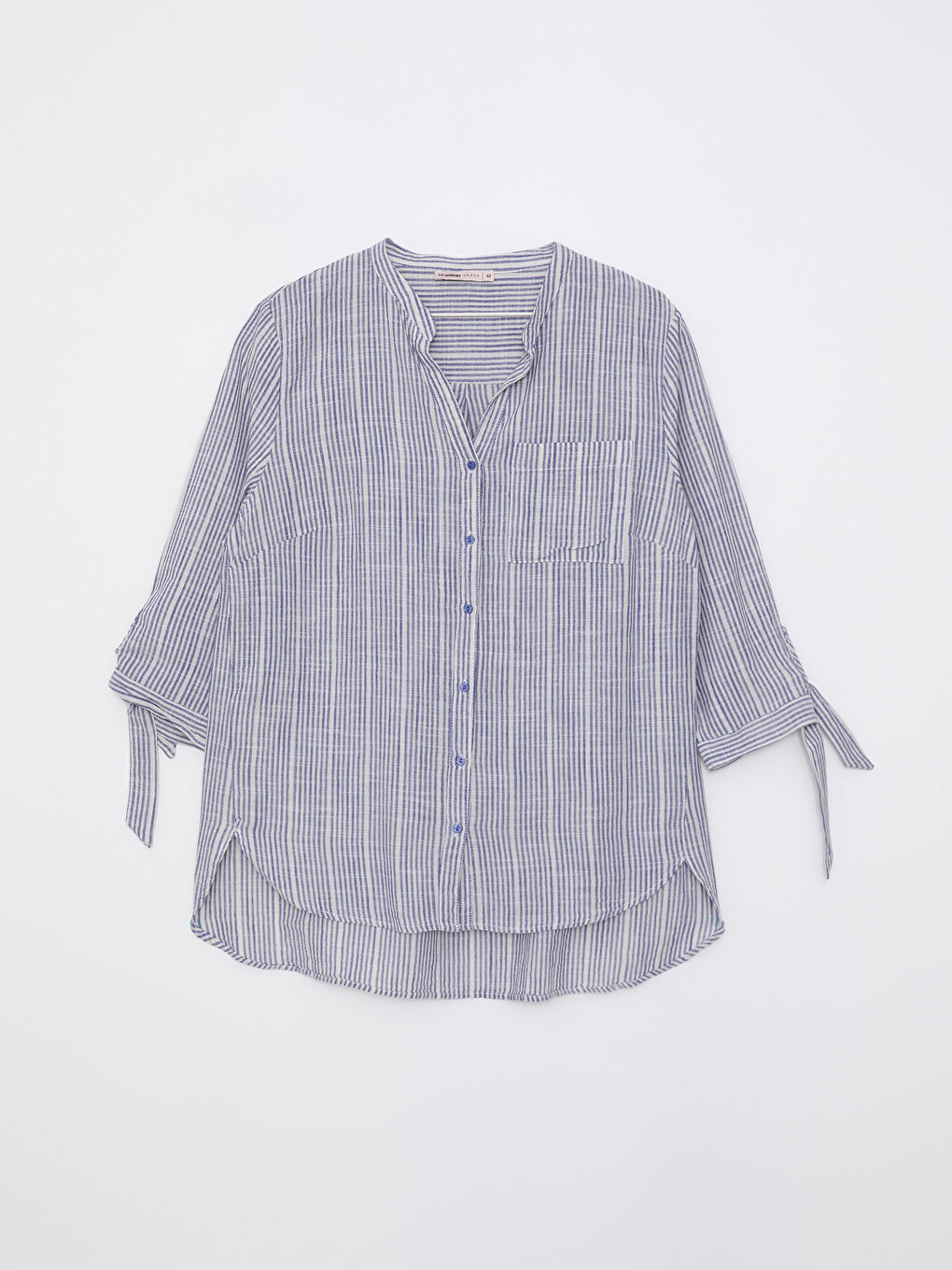 LCW Grace Grandad Collar Striped Cotton Women's Shirt -S2M912Z8-LEL