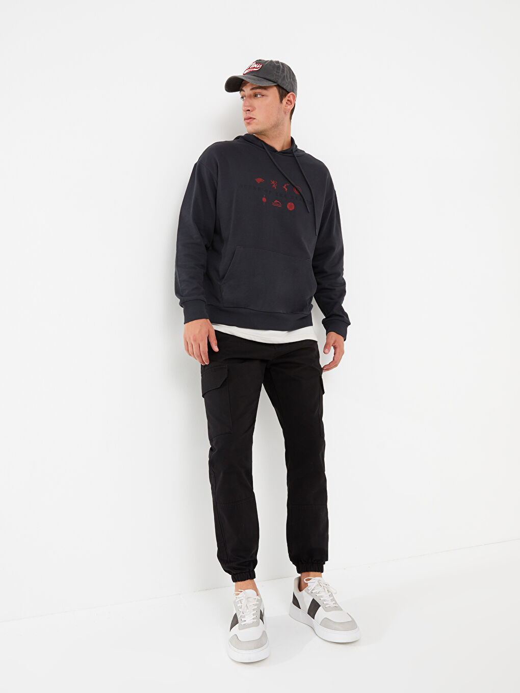 Siyah Slim Fit Gabardin Erkek Kargo Pantolon