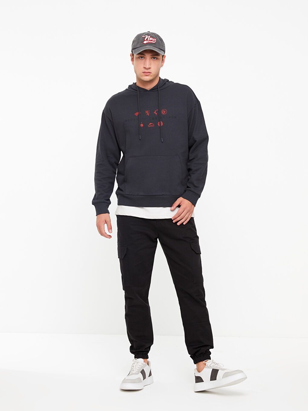 Siyah Slim Fit Gabardin Erkek Kargo Pantolon-1