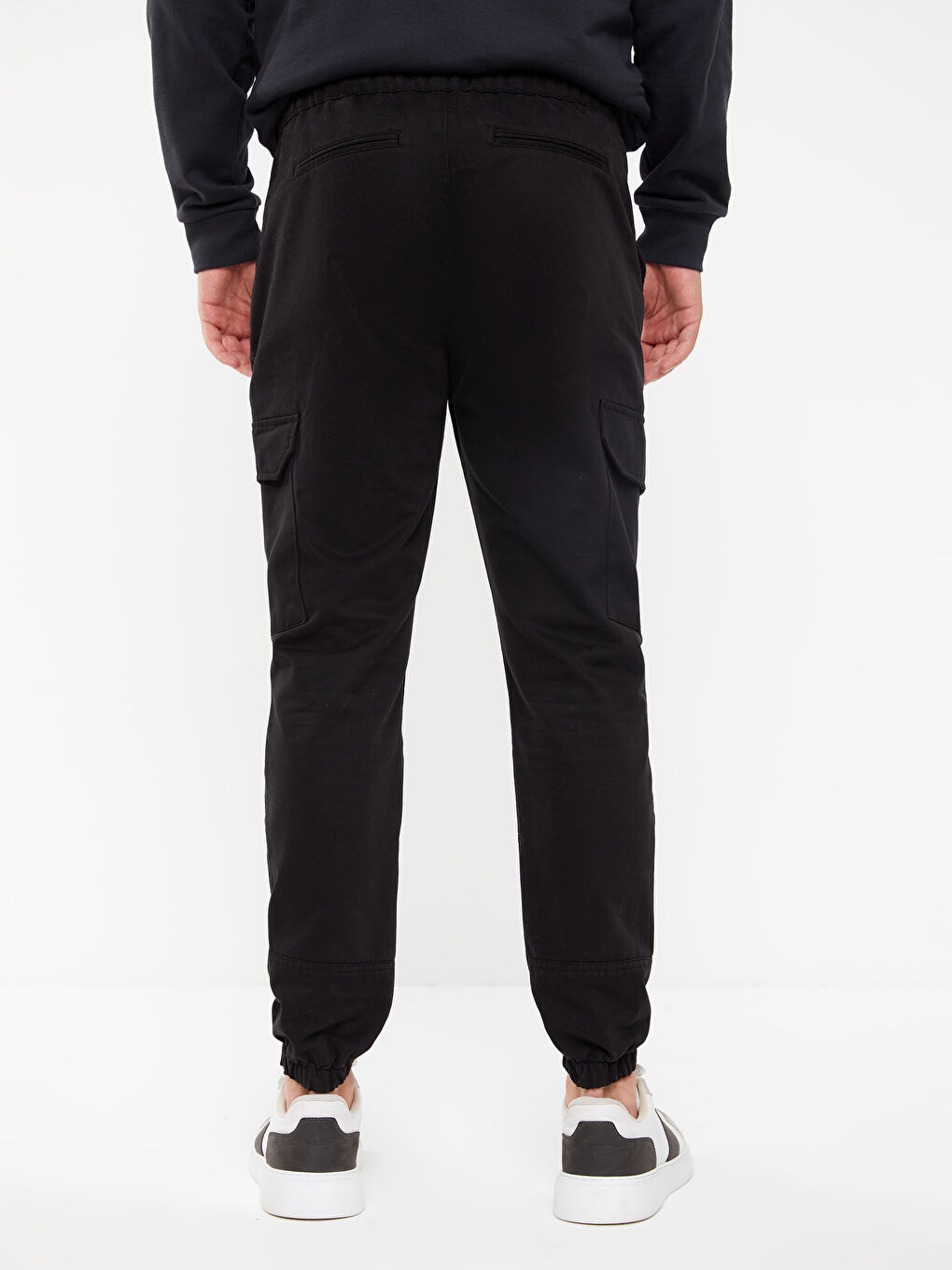 Siyah Slim Fit Gabardin Erkek Kargo Pantolon-3