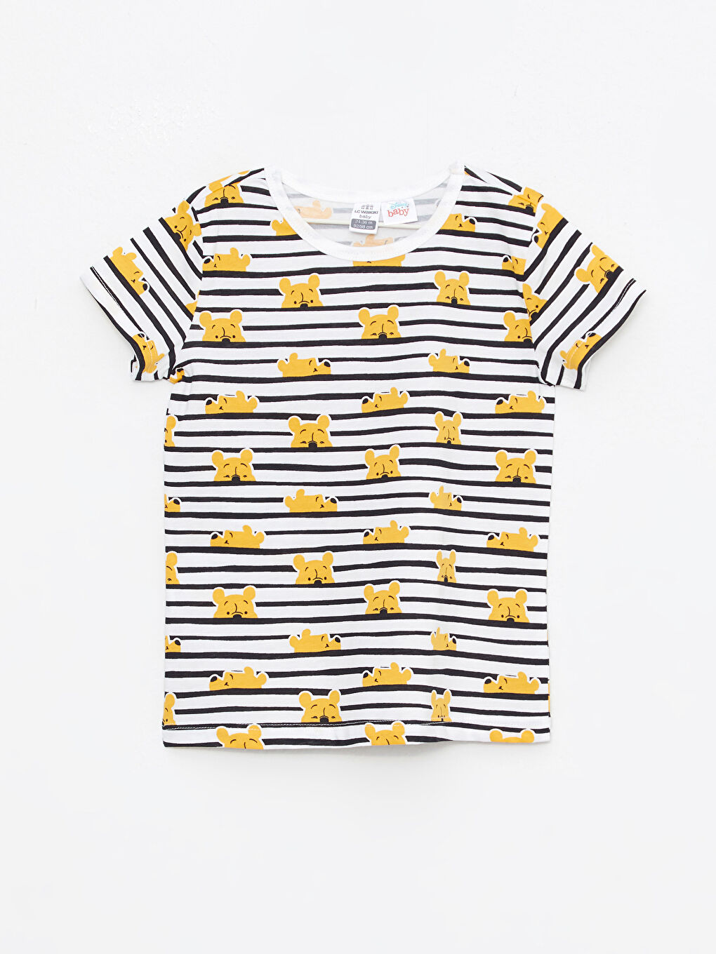 Ekru Bisiklet Yaka Kısa Kollu Winnie the Pooh Baskılı Pamuklu Erkek Bebek Pijama Takımı-1