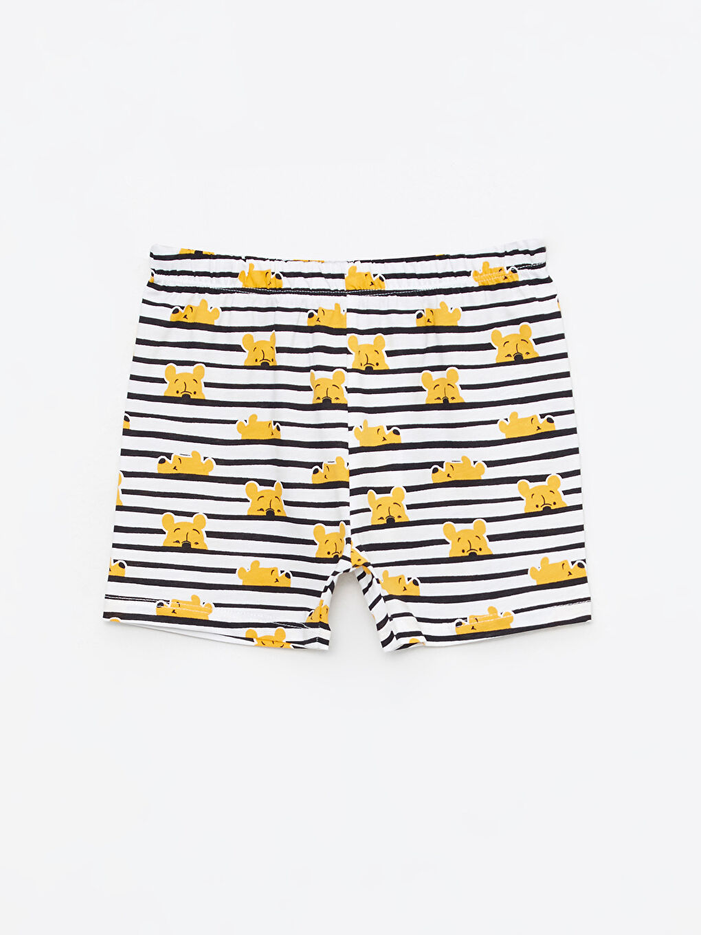 Ekru Bisiklet Yaka Kısa Kollu Winnie the Pooh Baskılı Pamuklu Erkek Bebek Pijama Takımı-2