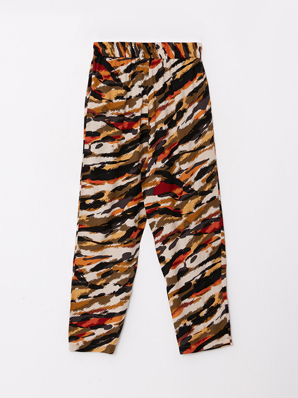 Kahverengi Beli Lastikli Rahat Kalıp Desenli Viskon Kadın Pantolon-6