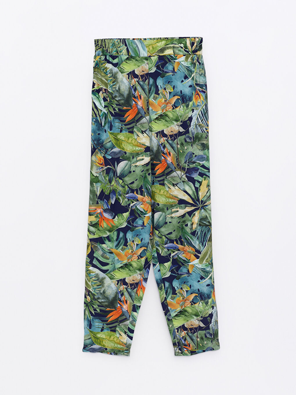 Lacivert Beli Lastikli Rahat Kalıp Desenli Viskon Kadın Pantolon-5