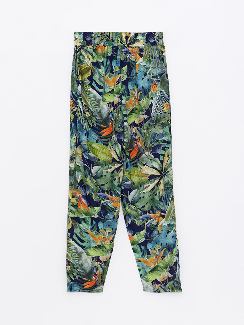 Lacivert Beli Lastikli Rahat Kalıp Desenli Viskon Kadın Pantolon-6