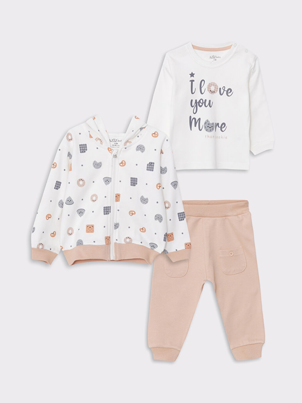 Ekru Bisiklet Yaka Erkek Bebek 3'lü Takım-1