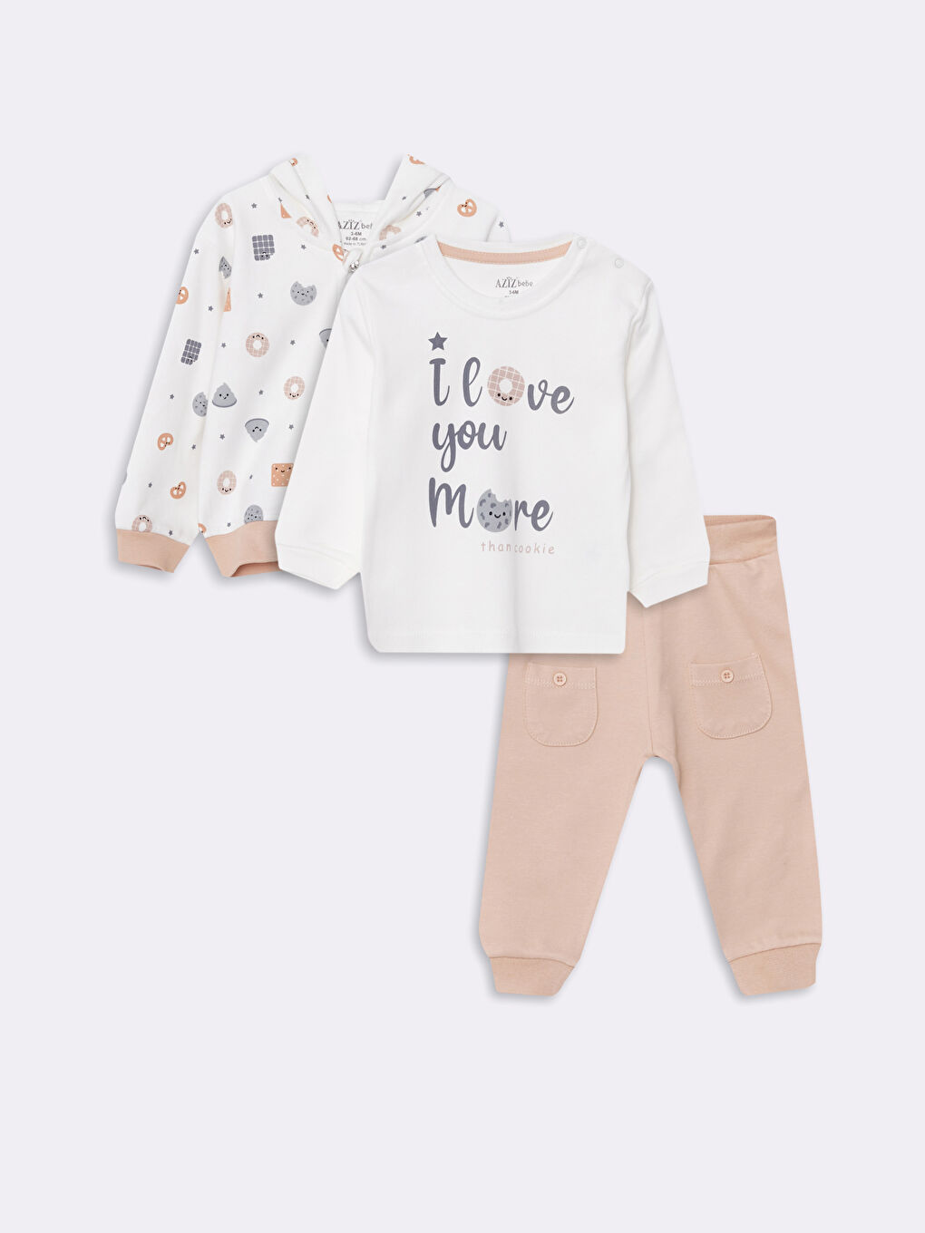 Ekru Bisiklet Yaka Erkek Bebek 3'lü Takım