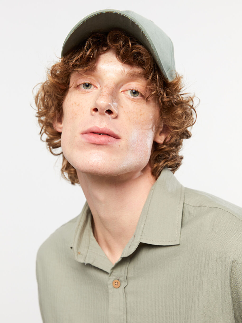 Haki Oversize Uzun Kollu Erkek Gömlek-2