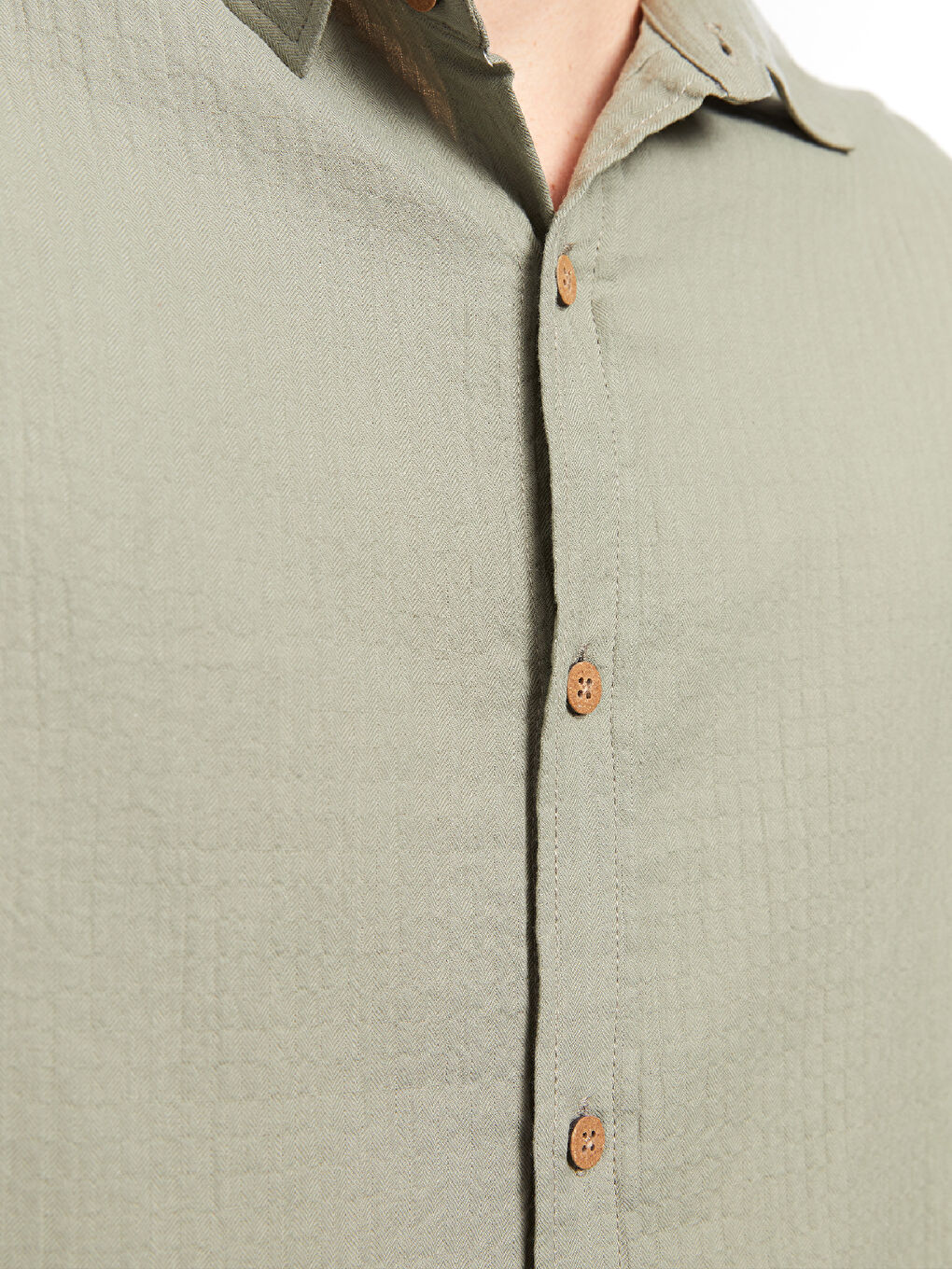 Haki Oversize Uzun Kollu Erkek Gömlek-3