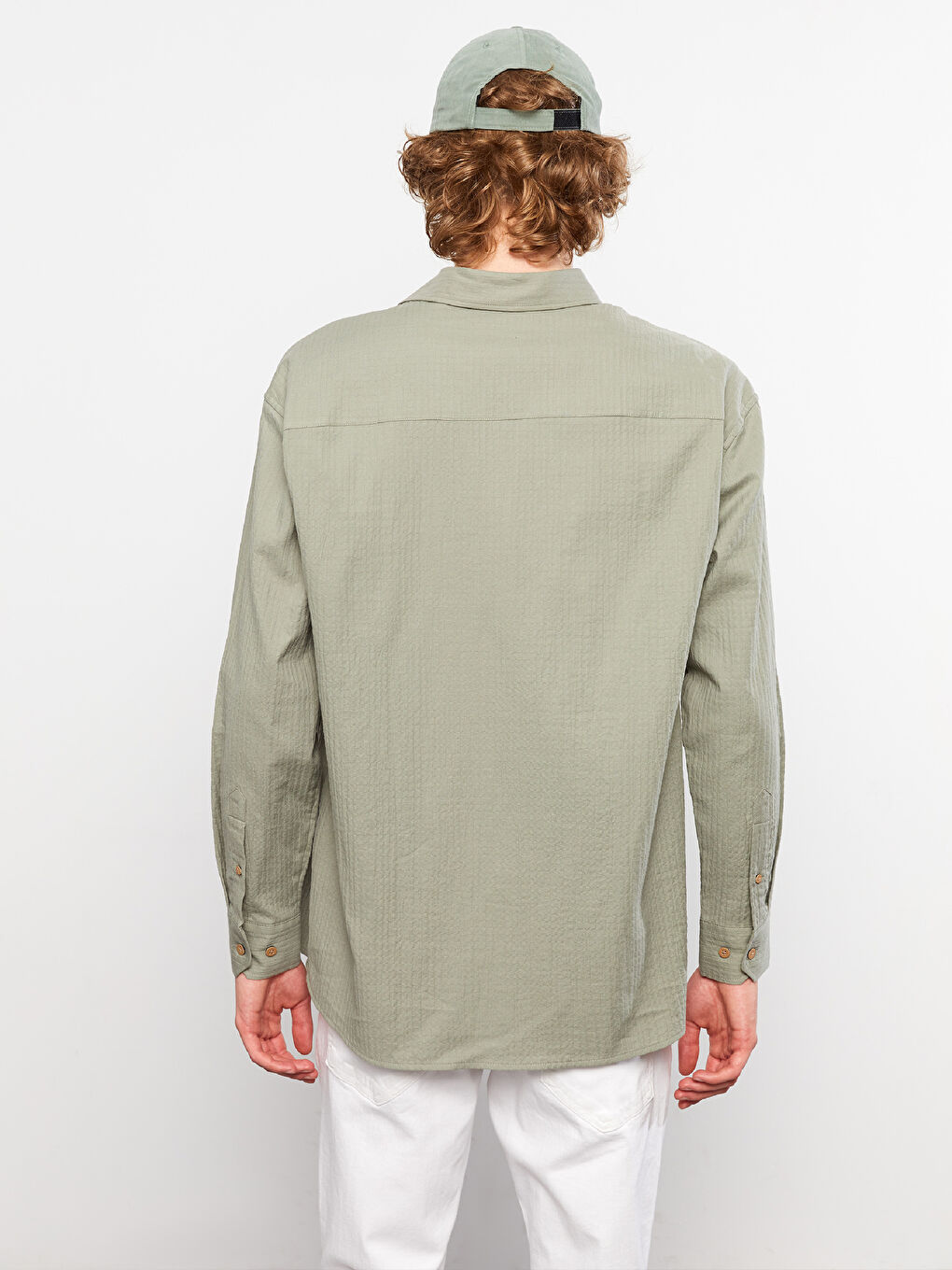 Haki Oversize Uzun Kollu Erkek Gömlek-4