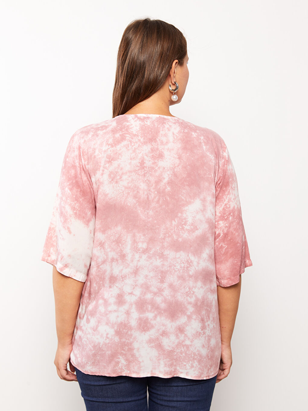 Crew Neck Tie Dye Patterned Short Sleeve Viscose Women's Blouse-4