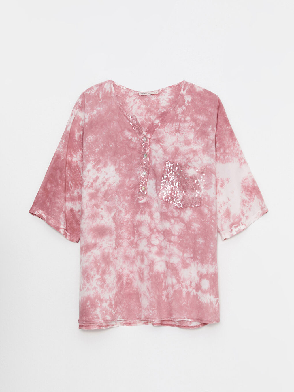 Crew Neck Tie Dye Patterned Short Sleeve Viscose Women's Blouse-5