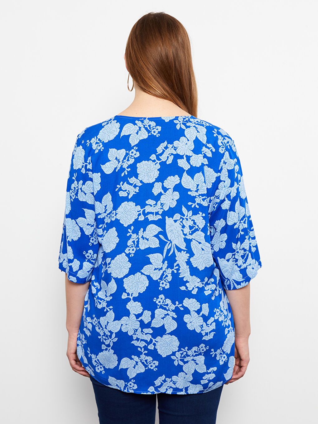 Henley Neckline Patterned Short Sleeve Viscose Women's Blouse-4