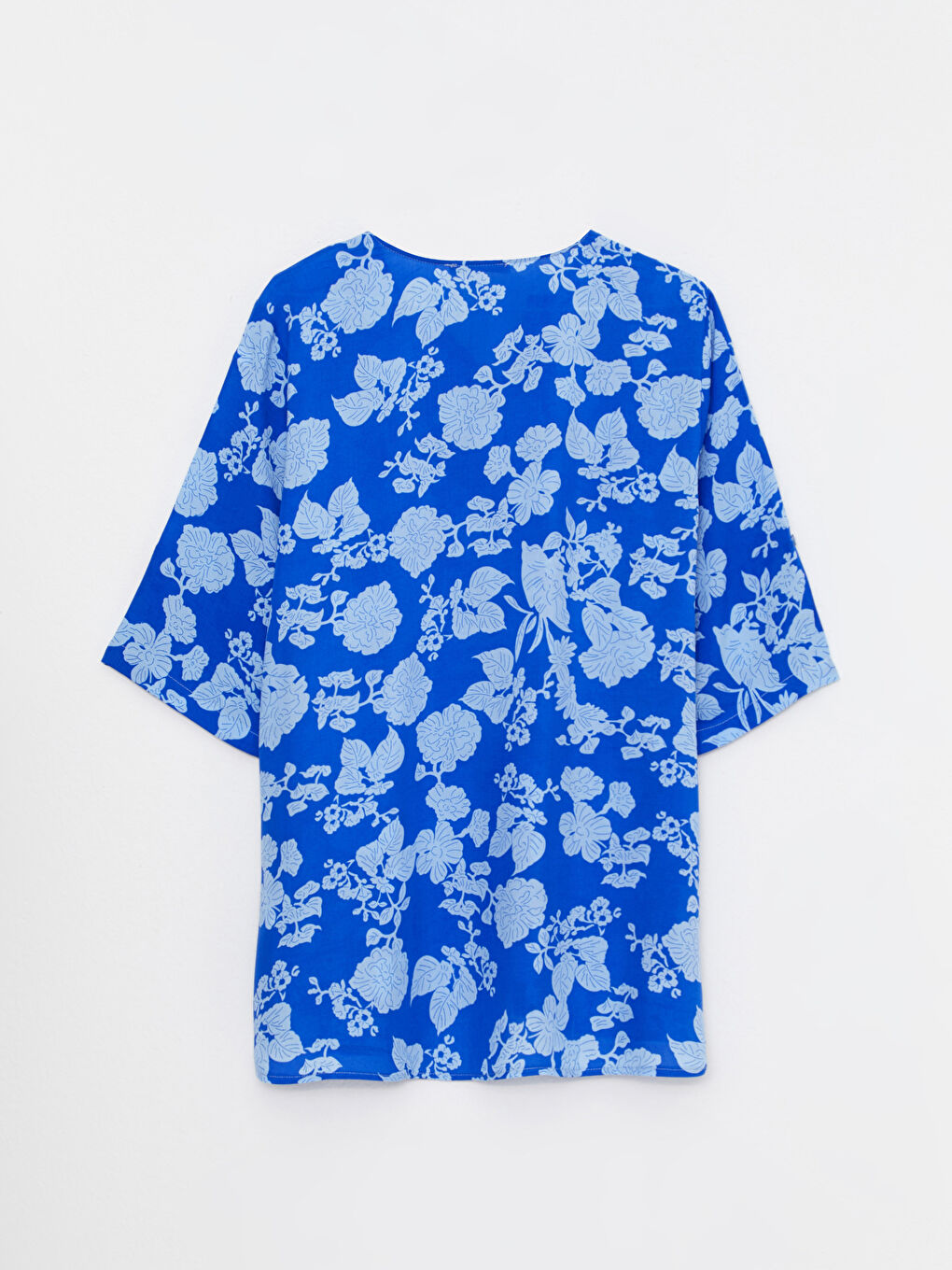 Henley Neckline Patterned Short Sleeve Viscose Women's Blouse-6