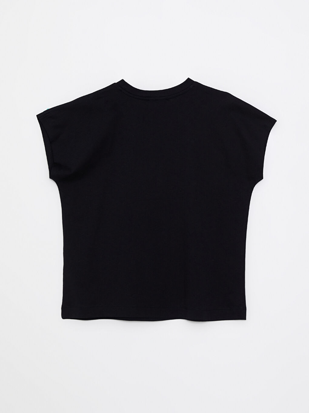 Siyah Bisiklet Yaka Baskılı Kısa Kollu Pamuklu Kadın Tişört-6