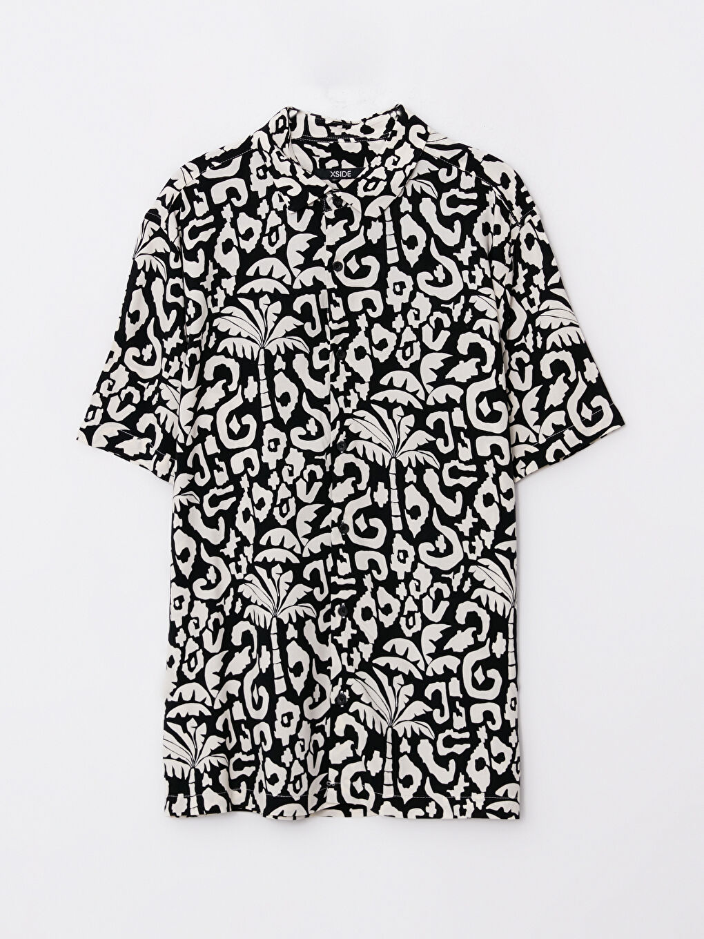 Bej Regular Fit Kısa Kollu Desenli Viskon Erkek Gömlek-5