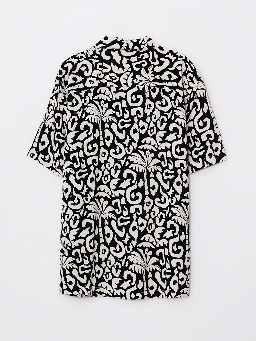 Bej Regular Fit Kısa Kollu Desenli Viskon Erkek Gömlek-6