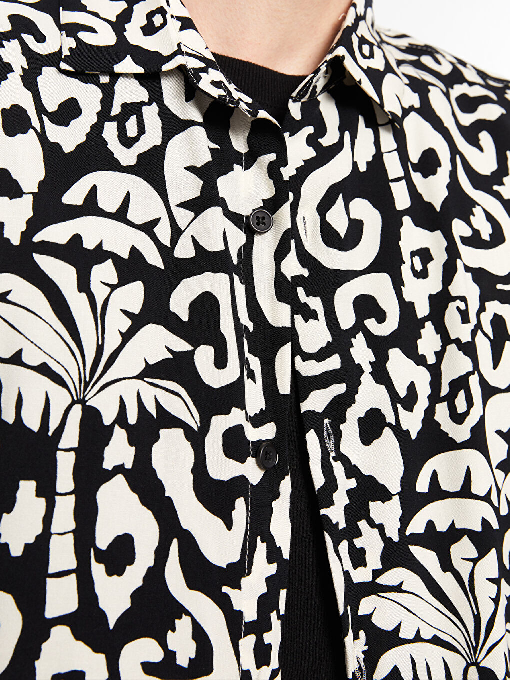 Bej Regular Fit Kısa Kollu Desenli Viskon Erkek Gömlek-3