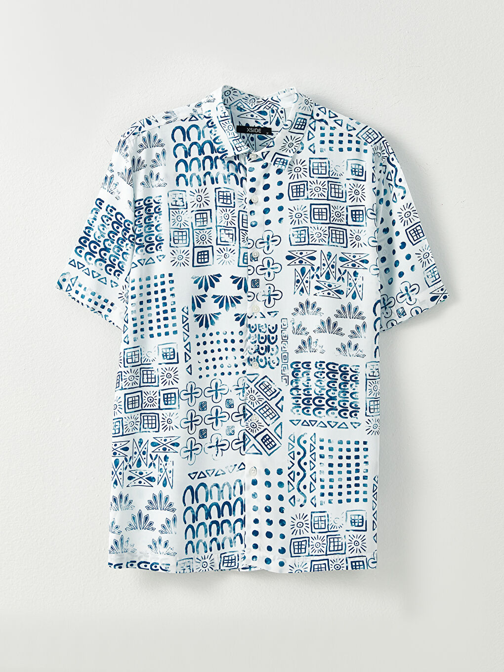 Mavi Regular Fit Kısa Kollu Desenli Viskon Erkek Gömlek