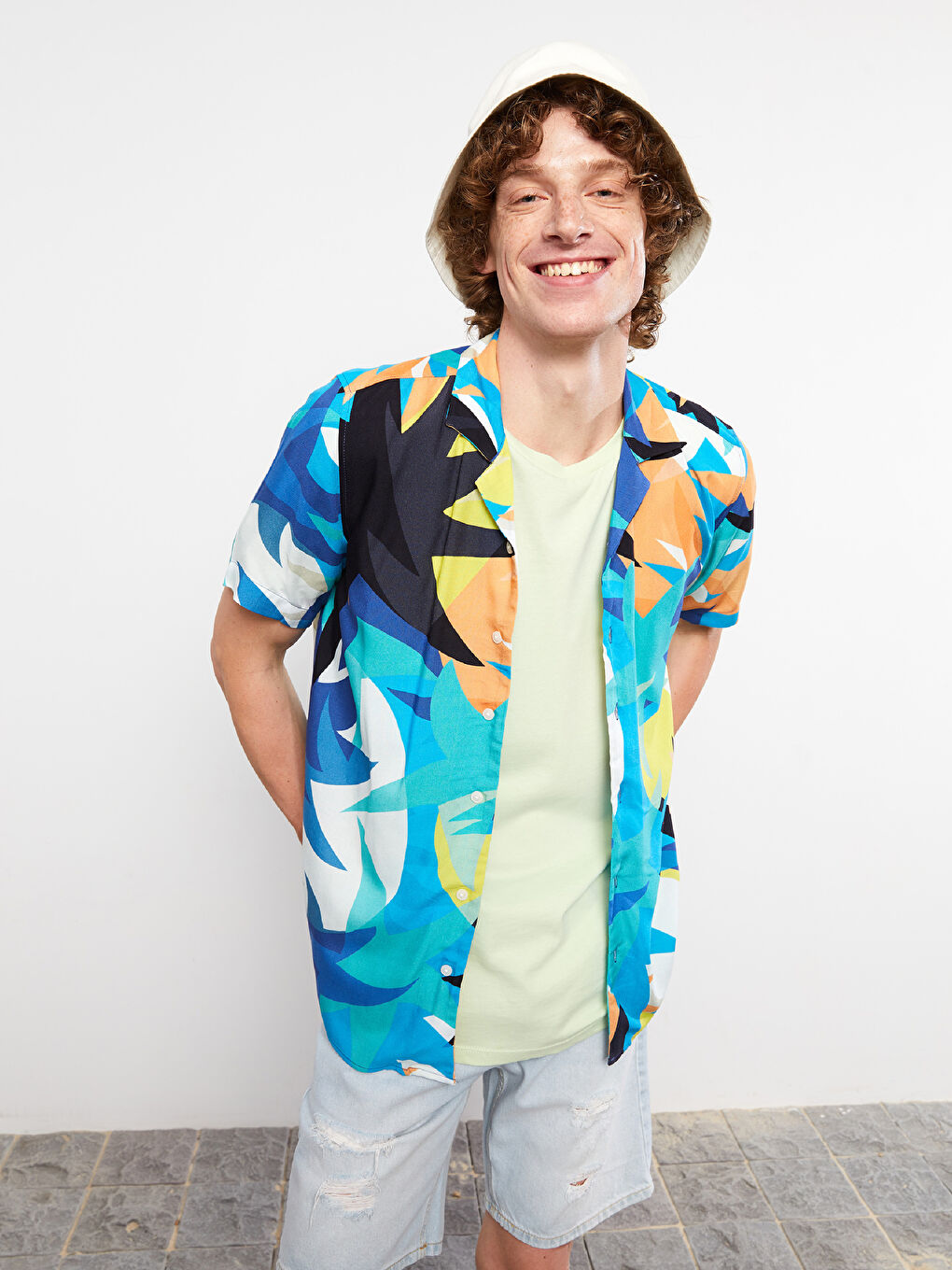 Regular Fit Short Sleeve Patterned Men's Shirt-1