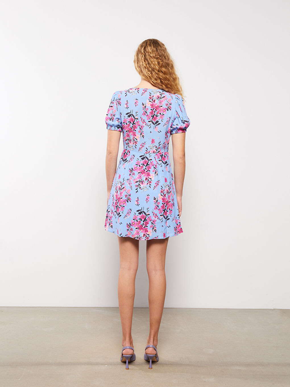 Heart Collar Patterned Short Sleeve Viscose Women's Dress -S2MA66Z8-SPD