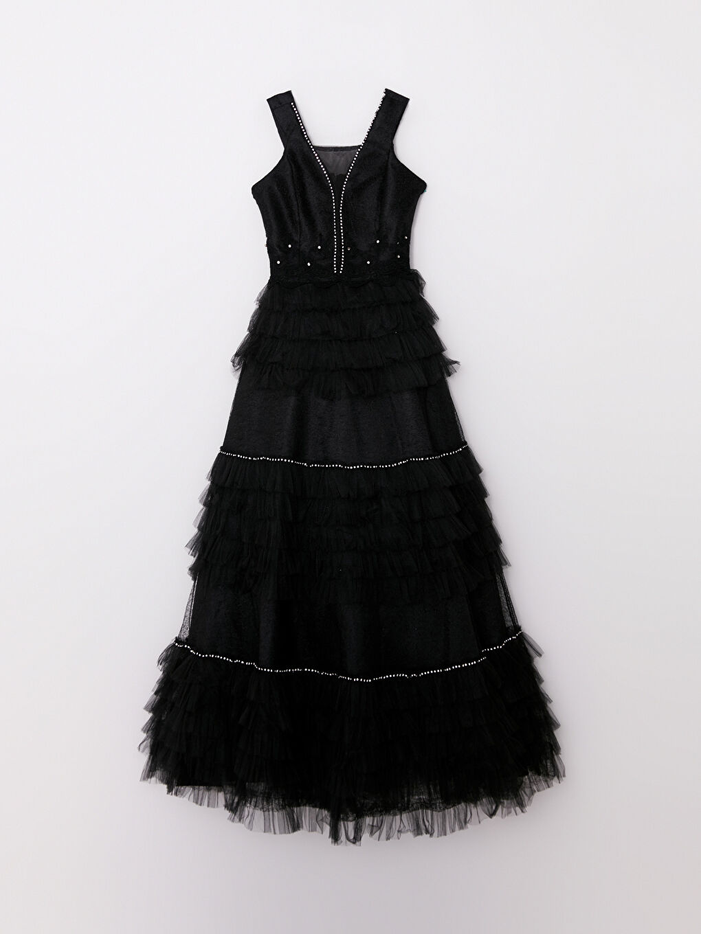 Siyah Aplikeli Taş Detaylı Kız Çocuk Elbise